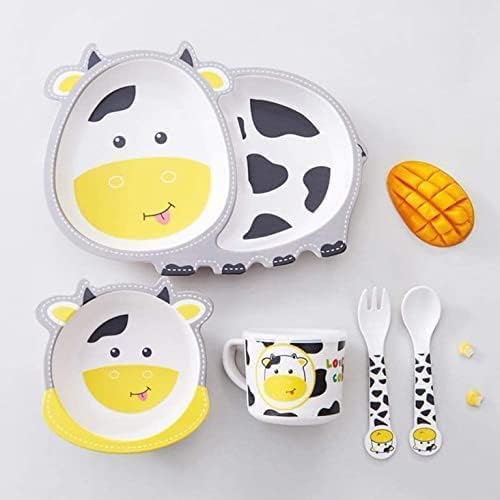 5 Piece Mealtime Bamboo Dinnerware for Kids-Cow 1